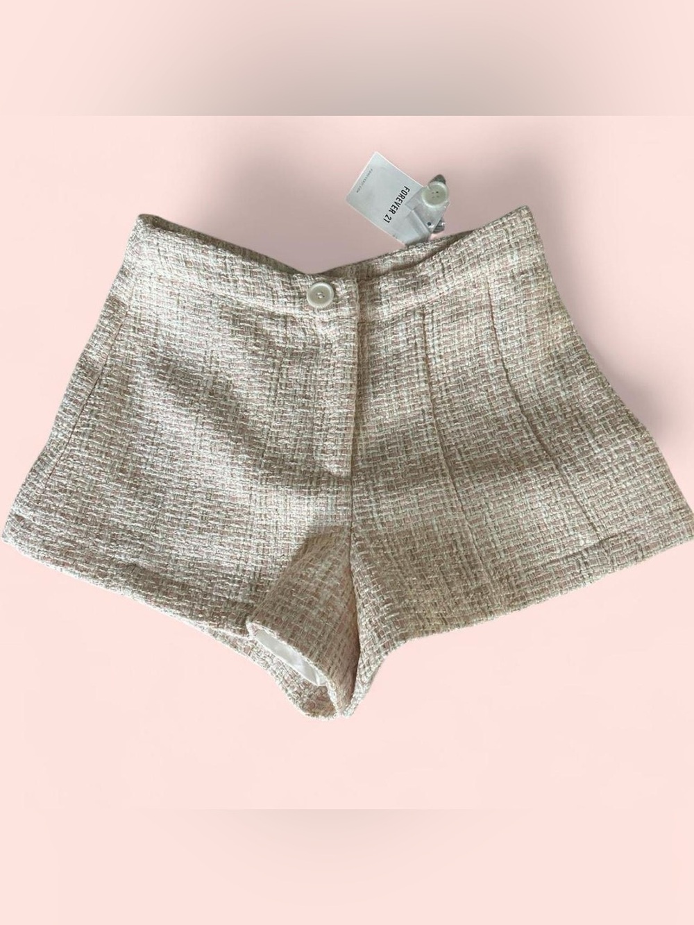 Forever 21 Cream Tweed High-Waist Shorts